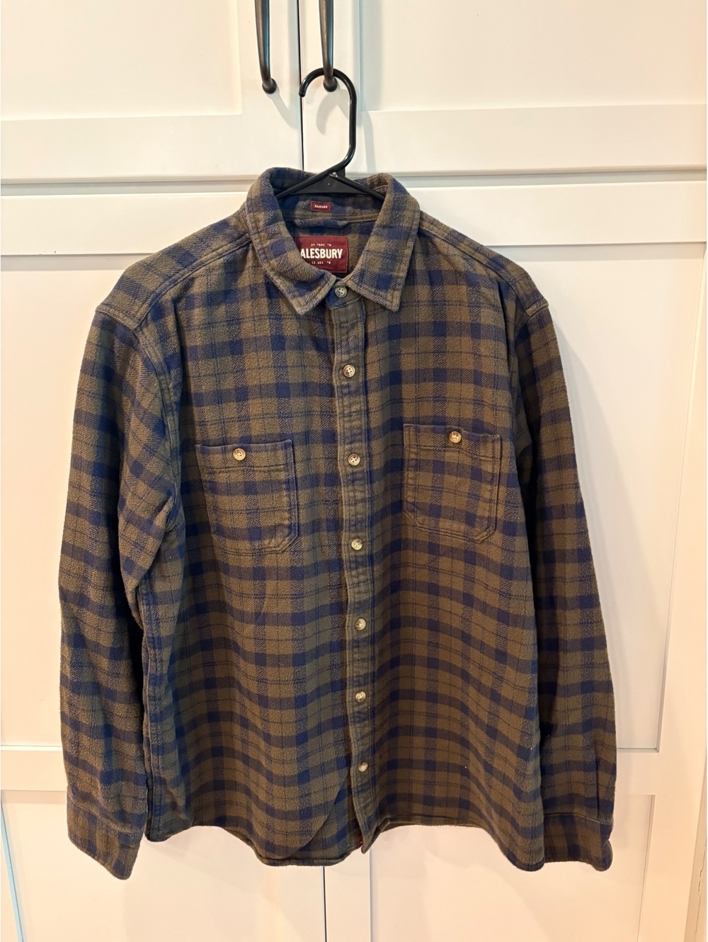 Alesbury Men's Long Sleeve Flannel Shirt, Blue and Brown Plaid, Size L
